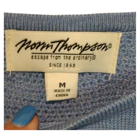 Norm Thompson Women's Periwinkle Blue Open Knit Sweater M Pullover 3/4 Sleeve - Picture 3 of 8